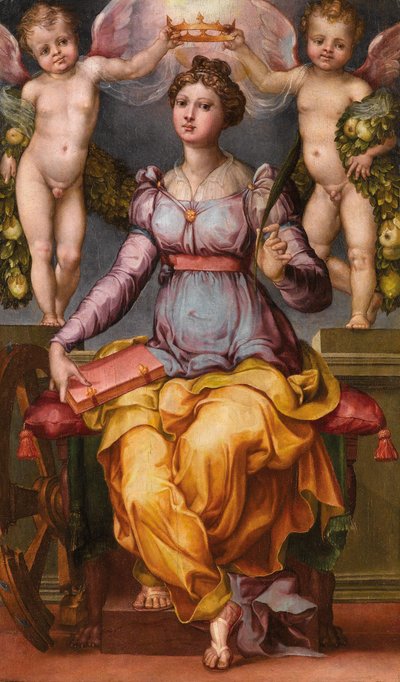 Saint Catherine of Alexandria Crowned by Two Angels by Raffaellino dal Colle